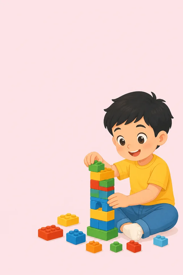 Child building a tower from construction bricks