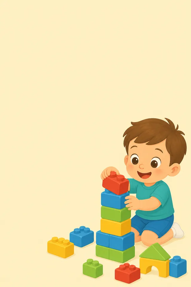 Toddler stacking chunky colourful building blocks